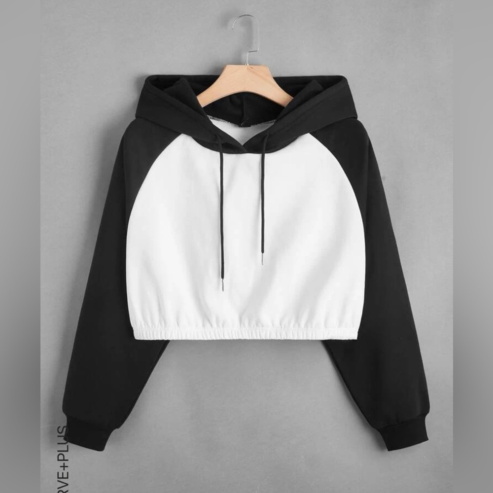 Plus Two Tone Raglan Sleeve Drawstring Thermal Hoodie
